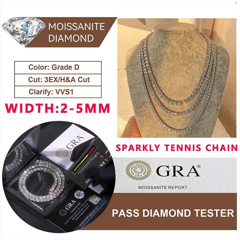 D VVS1 Moissanite Tennis Bracelet Original S925 Sterling Silver Plated 18K White Gold with GRA Bracelets for Women Man
