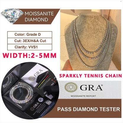 D VVS1 Moissanite Tennis Bracelet Original S925 Sterling Silver Plated 18K White Gold with GRA Bracelets for Women Man