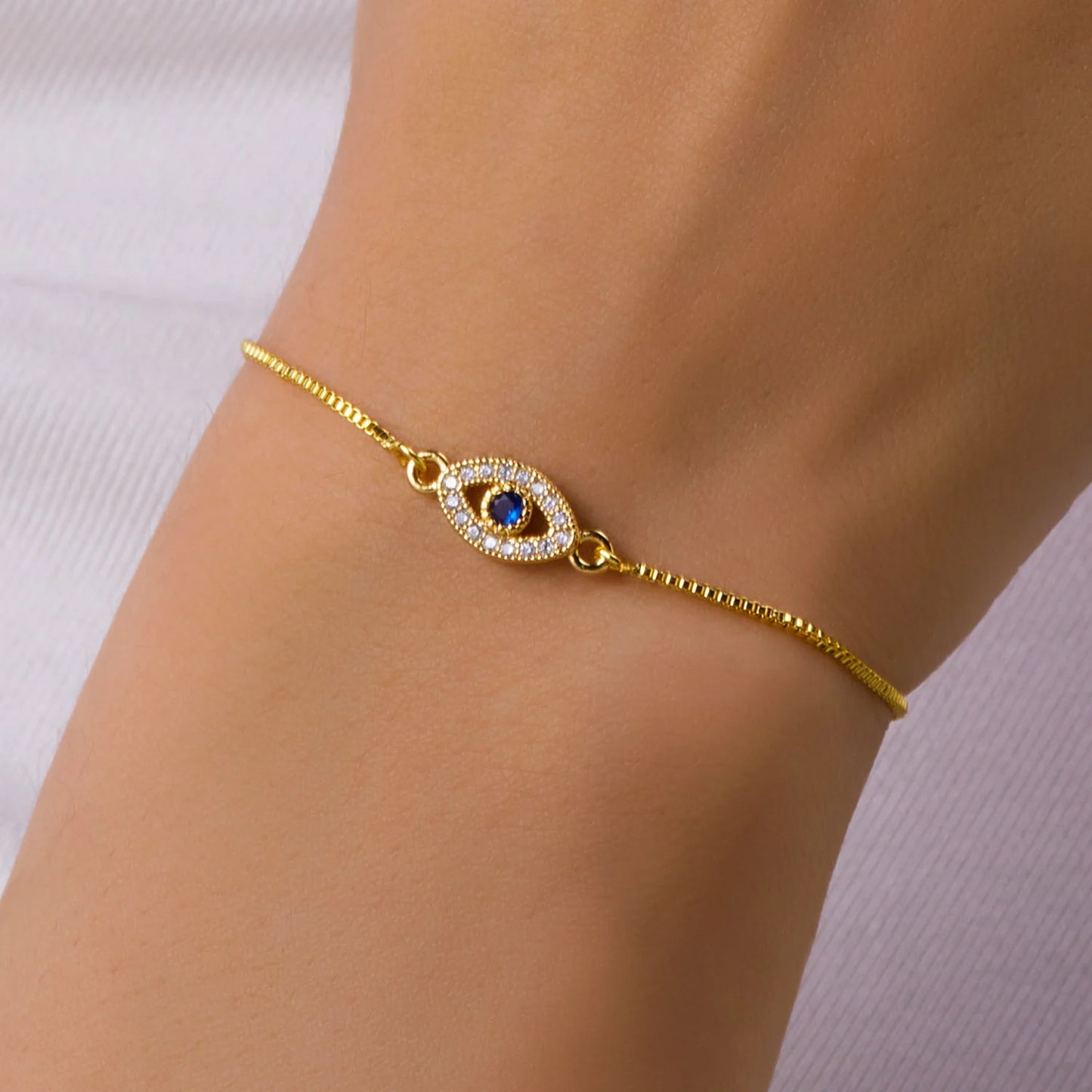 Exquisite Zircon Blue Crystal Evil Eye Bracelet Classic Turkish Lucky Eyes Gold Color Chain Bracelets for Women Men Jewelry Gift