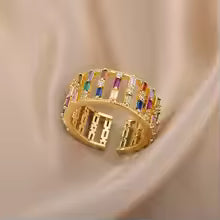 Rainbow Geometric  Zircon Rings for Women Gold Stainless Steel