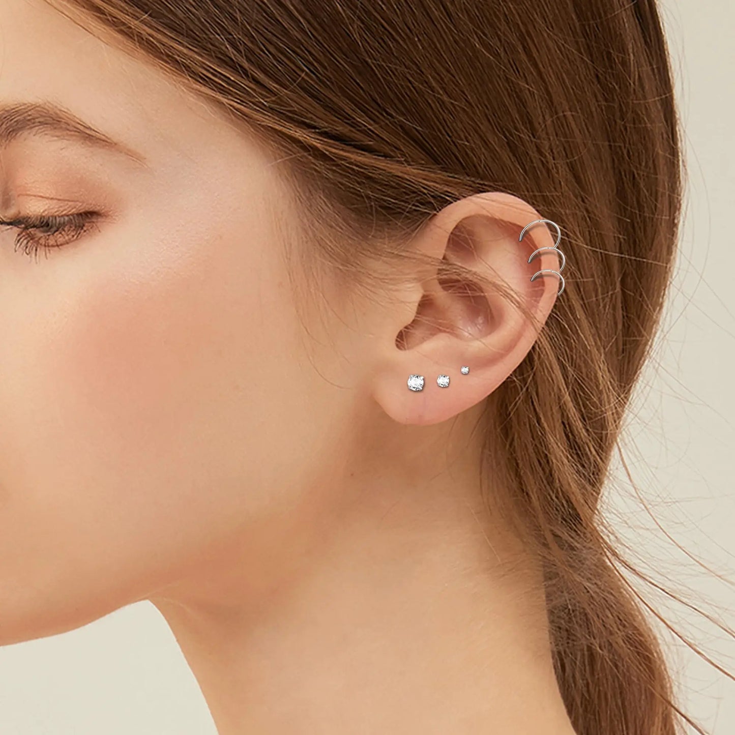 1 Pair Stainless Steel Small Tiny CZ Ball Flat Back Stud Earring Multiple Piercing Cartilage Hoop Earrings for Women Men