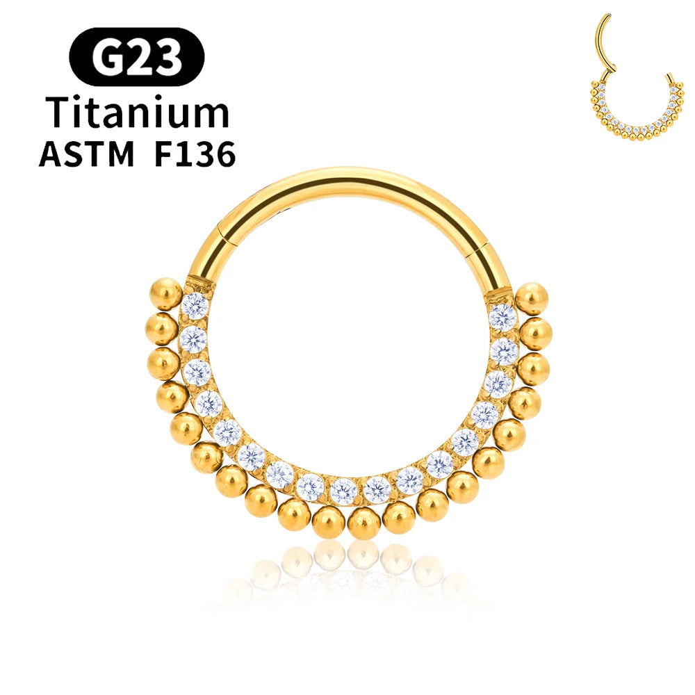 G23 Titanium round Hoop D Shape Nose Ring Daith Heart Earring 16G CZ Hinged Segment Ear Tragus Cartilage Helix Piercing Jewelry