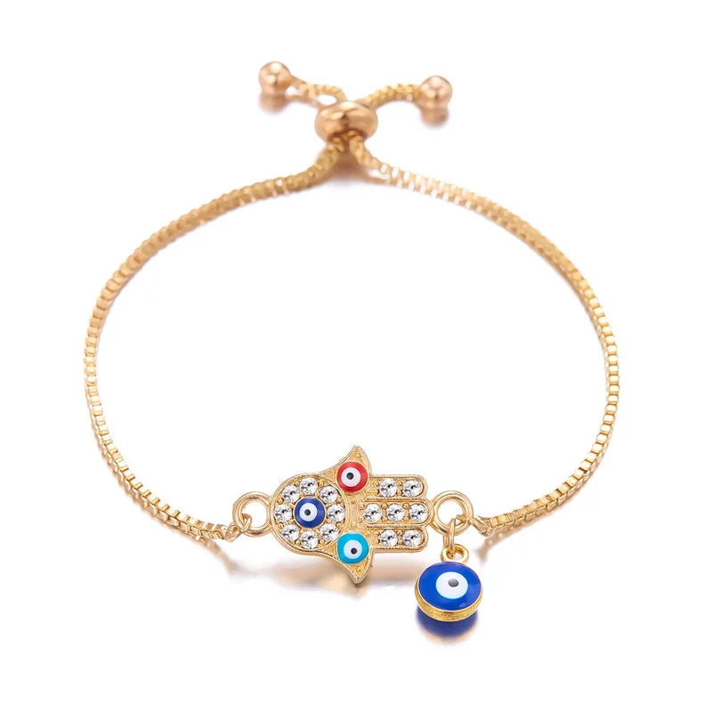 Exquisite Zircon Blue Crystal Evil Eye Bracelet Classic Turkish Lucky Eyes Gold Color Chain Bracelets for Women Men Jewelry Gift