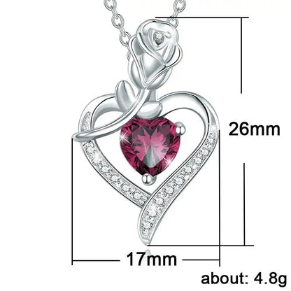 925 Sterling Silver Birthstone Necklace Rose Flower Heart Pendant Jewelry Christmas Valentines Mother'S Day Gifts for Women Mom Wife/Lover