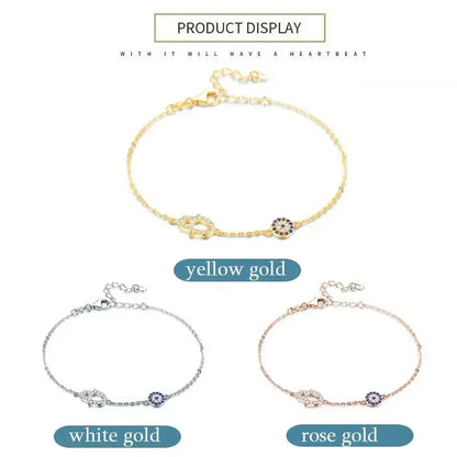 925 Sterling Silver Link Chain Bracelets for Women Hamsa Hand Evil Eye Charm Bracelet Turkish Rose Gold Jewelry