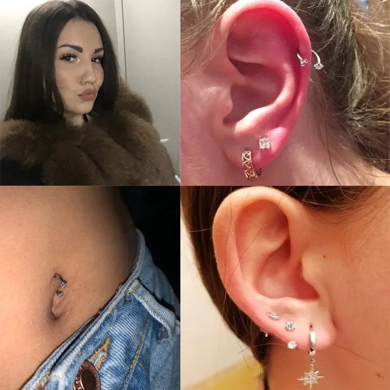 1PC Stainless Steel Crystal Hoop Ring Piercing Nose Ear Belly Rings Women Men Cartilage Helix Earrings Daith Piercing Jewelry