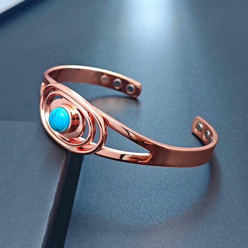 Magnetic Pure Copper Bracelets for Women Blue Stone Adjustable Open Cuff Health Bangles Fashion Jewelry
