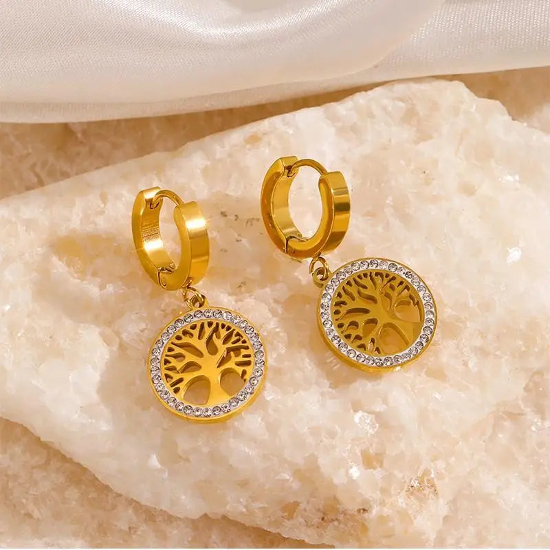 Lokaer Trendy Titanium Stainless Steel Bohemia Party Hoop Earrings CZ Crystal Tree Earrings Jewelry for Women Girl Серьги