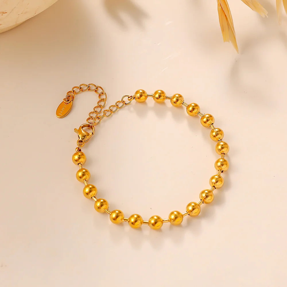 316L Light Luxury Niche round Bead Bracelet, Non-Fading, 18K Gold Plated, Stackable Jewelry for Men and Women Daily Wear