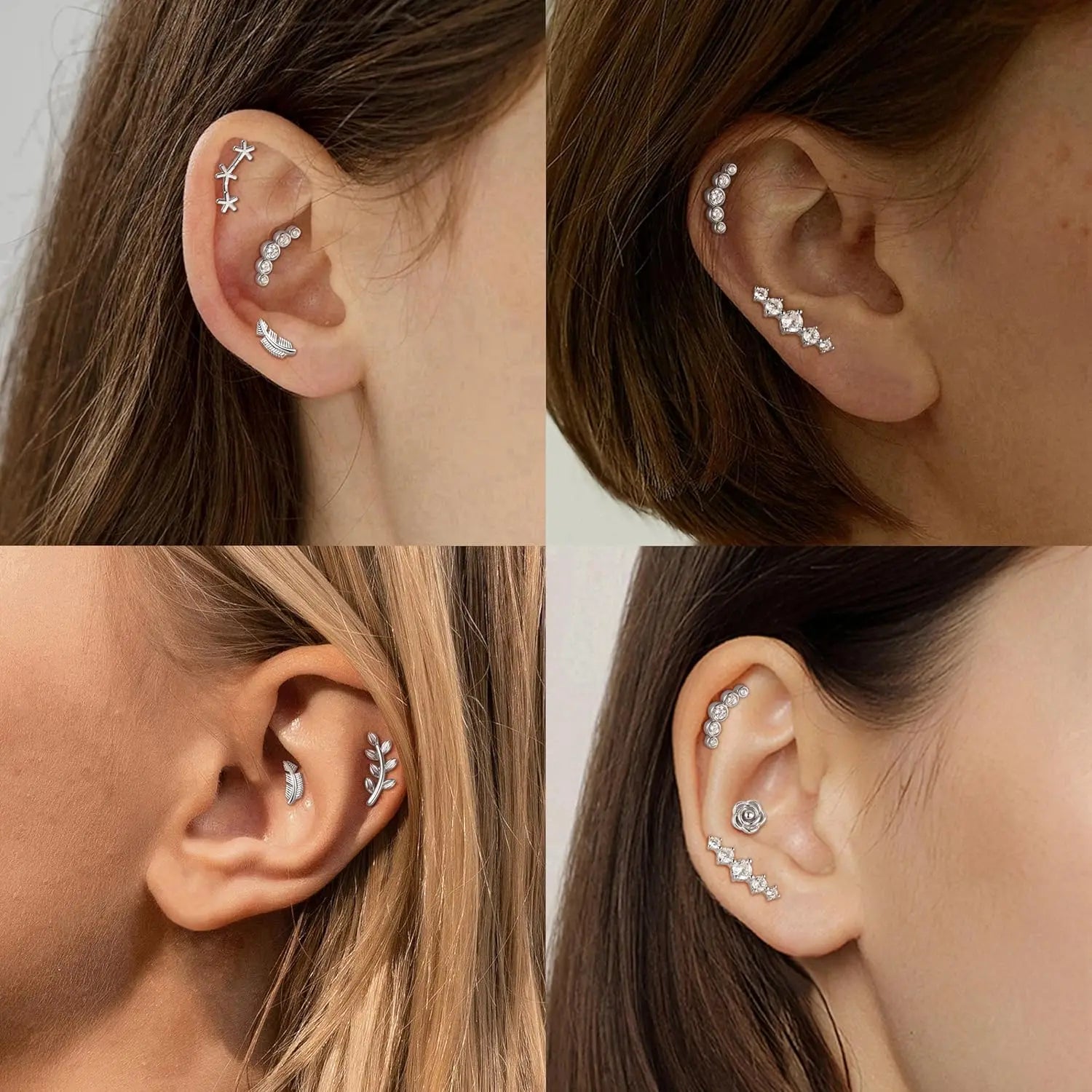 Cartilage Earring Stainless Steel Helix for Women Opal CZ Stud Earrings Butterfly Flat Back Cartilage Piercing Jewelry