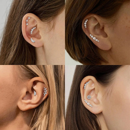 Cartilage Earring Stainless Steel Helix for Women Opal CZ Stud Earrings Butterfly Flat Back Cartilage Piercing Jewelry