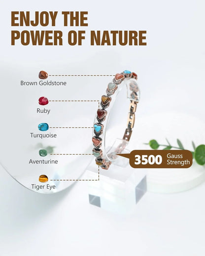 Feraco Pure Copper Bracelets for Women, Ultra Strength Magnetic Bracelet with 3800 Gauss Magnets & Natural Turquoise & Stones,