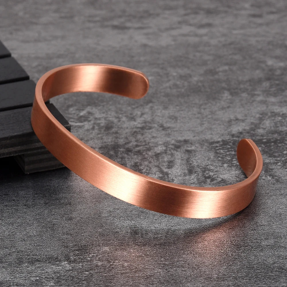 Pure Copper Bracelets Matte Adjustable Open Cuff 9.5Mm Wide Bangles Soft Metal Resizable Jewelry for Men Women Gifts