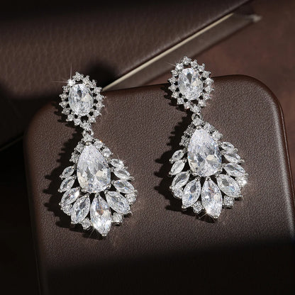 Fashion Cubic Zircon Chandelier Dangle Drop Earrings for Women Wedding Party Jewelry