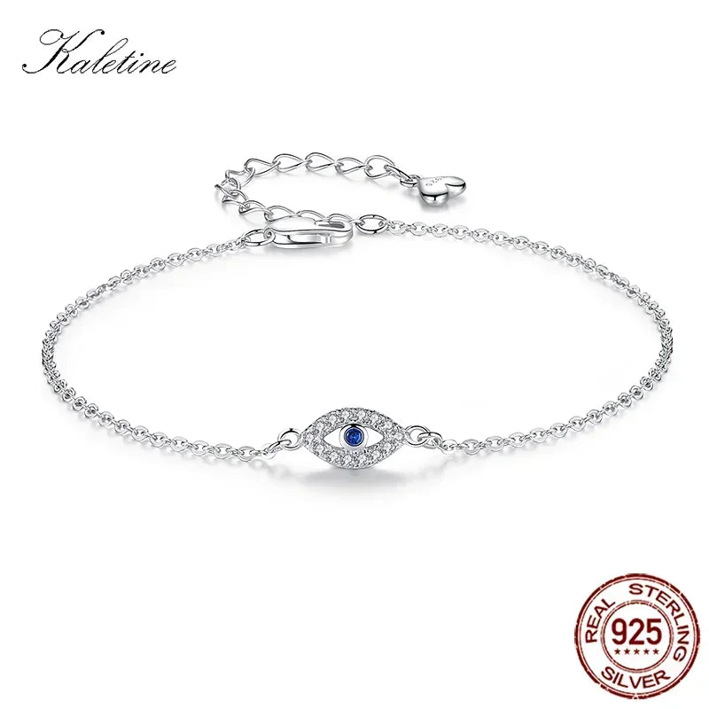 Lucky Evil Eye Bracelet 925 Sterling Silver Bracelets for Women Blue Stone CZ Turkey Adjustable Men Jewelry KLTB099