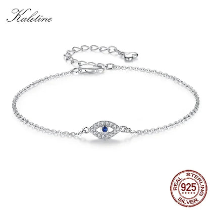 Lucky Evil Eye Bracelet 925 Sterling Silver Bracelets for Women Blue Stone CZ Turkey Adjustable Men Jewelry KLTB099