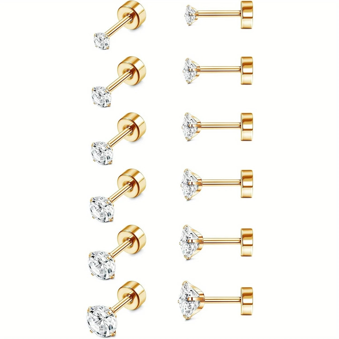 18G Stainless Steel Earrings Piercing Ear Cartilage Set 2-7MM round Barbell Stud Earring with Screw Flat Ball Back