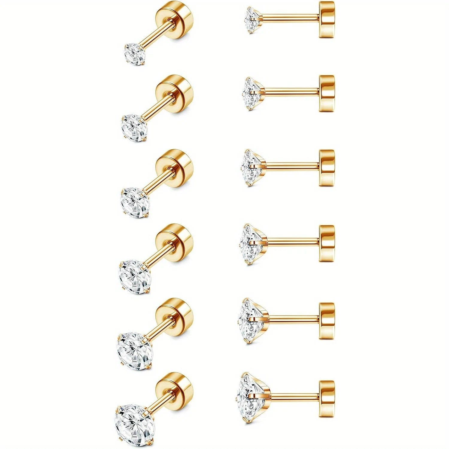 18G Stainless Steel Earrings Piercing Ear Cartilage Set 2-7MM round Barbell Stud Earring with Screw Flat Ball Back