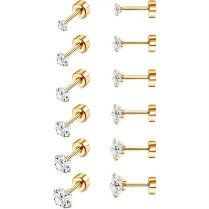 18G Stainless Steel Earrings Piercing Ear Cartilage Set 2-7MM round Barbell Stud Earring with Screw Flat Ball Back