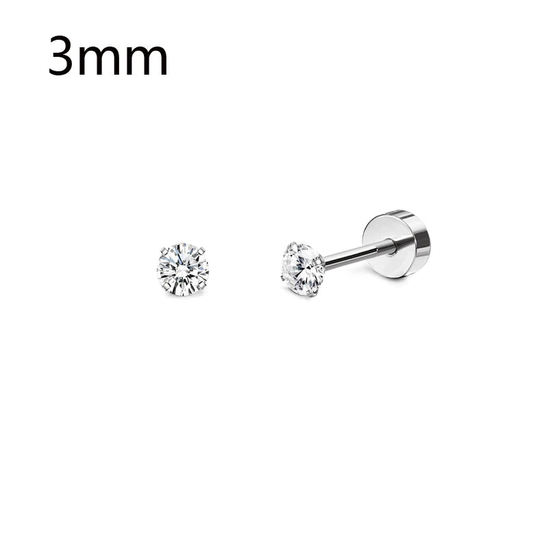 1 Pair Stainless Steel Small Tiny CZ Ball Flat Back Stud Earring Multiple Piercing Cartilage Hoop Earrings for Women Men