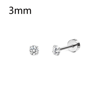 1 Pair Stainless Steel Small Tiny CZ Ball Flat Back Stud Earring Multiple Piercing Cartilage Hoop Earrings for Women Men