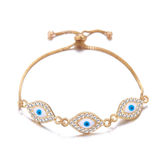 Exquisite Zircon Blue Crystal Evil Eye Bracelet Classic Turkish Lucky Eyes Gold Color Chain Bracelets for Women Men Jewelry Gift
