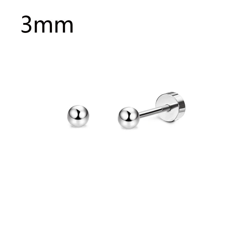 1 Pair Stainless Steel Small Tiny CZ Ball Flat Back Stud Earring Multiple Piercing Cartilage Hoop Earrings for Women Men