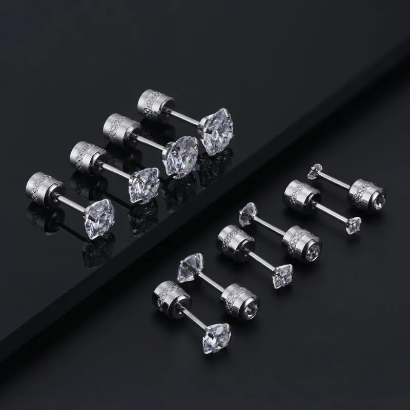 2Pcs 20G Hypoallergenic Titanium Steel Stud Earrings for Men Women, Zircon Screw Back Earring Cartilage Tragus Ear Piercing Gift