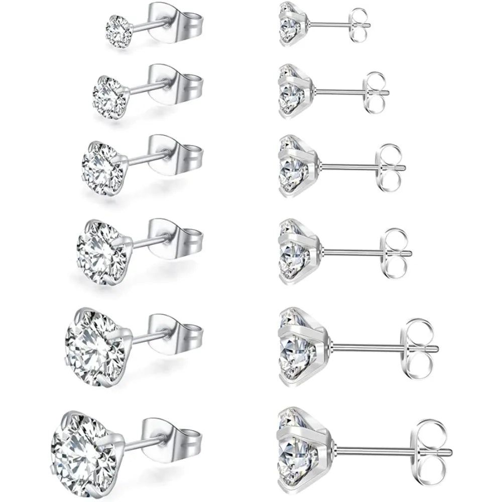Butterfly Buckle Titanium Steel Stud Earrings 6 Pairs