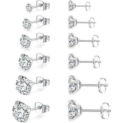 Butterfly Buckle Titanium Steel Stud Earrings 6 Pairs