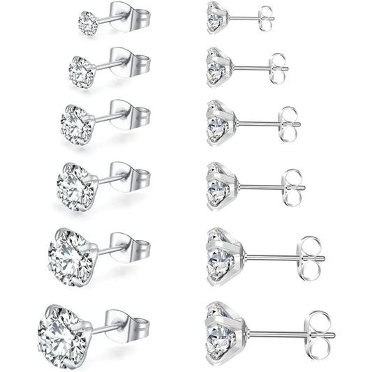 Butterfly Buckle Titanium Steel Stud Earrings 6 Pairs