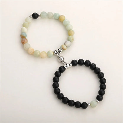 2Pcs/Set Couple Bracelets Natural Stone Beads Heart Shaped Distance Magnet Attraction Bracelet for Lovers Jewelry Gifts 2024 New