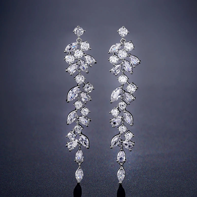 Fashion Cubic Zircon Chandelier Dangle Drop Earrings for Women Wedding Party Jewelry