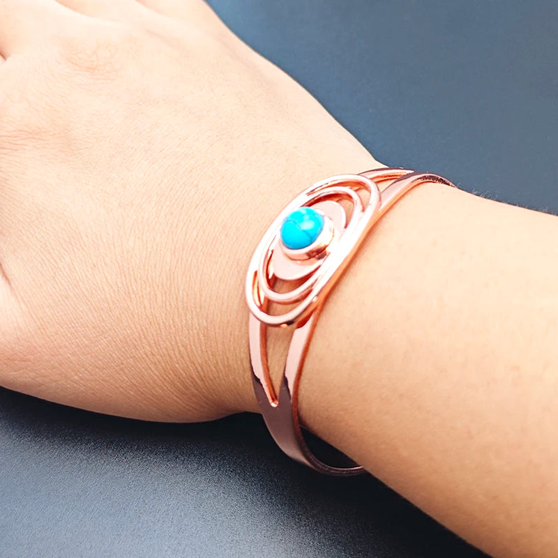 Magnetic Pure Copper Bracelets for Women Blue Stone Adjustable Open Cuff Health Bangles Fashion Jewelry