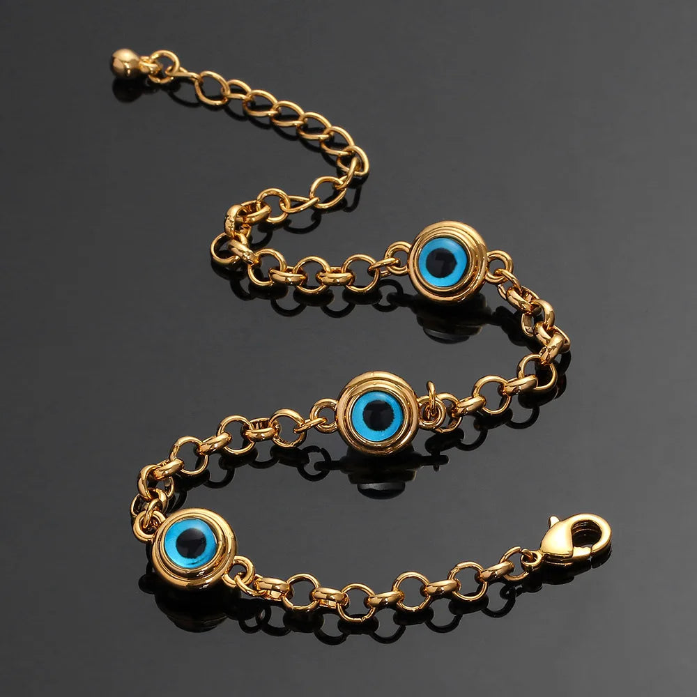 Blue Evil Eye Crystal Charm Allah Bracelets for Women Muslim Jewelry 3 Turkish Blue Eye Bracelet Gold Color Plated Never Faded