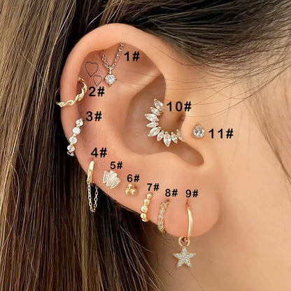 Crystal Waterdrop Earrings 1Pc Tragus Piercing Flat Cartilage Ear Stud Helix Conch Rook Lobe Ear Ring Labret Jewelry Gifts CC092