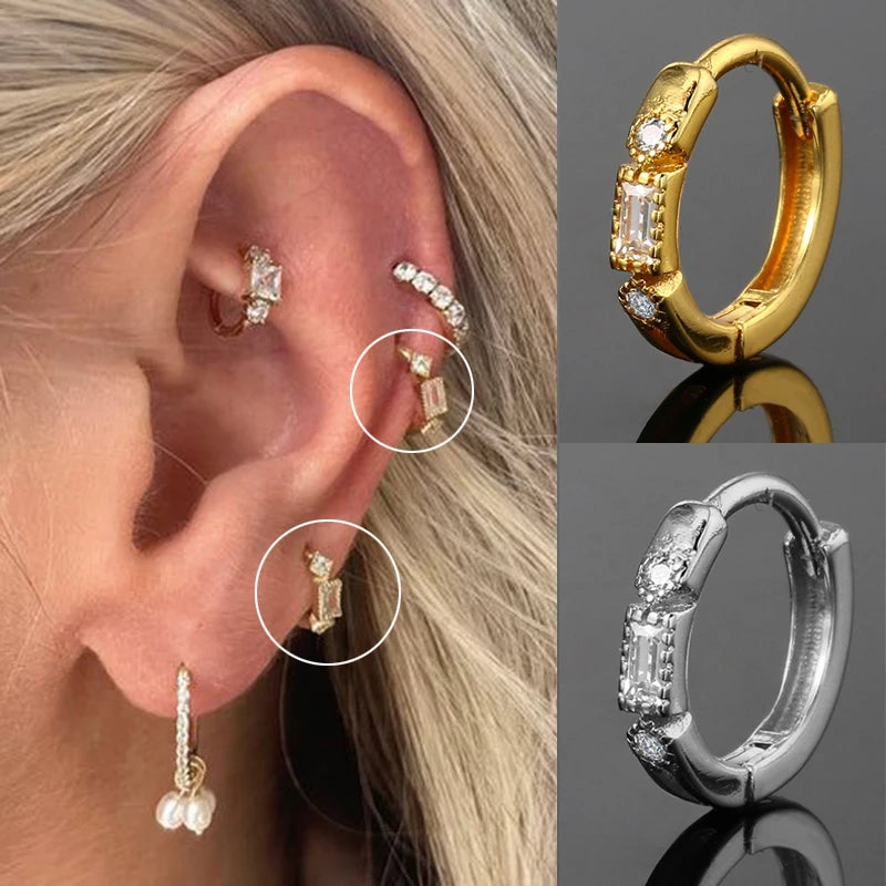 INS New Piercing Hoop Earrings for Women Geometry Zirconia Tragus Helix Rook Ear Cartilage Fashion Jewelry Girls Gifts