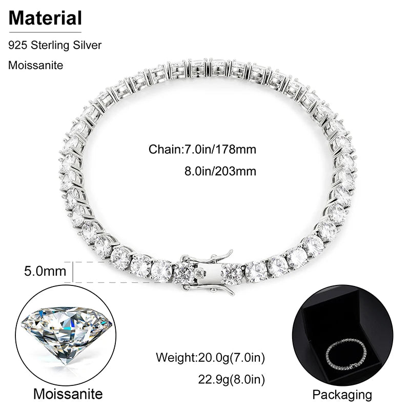 D VVS1 Moissanite Tennis Bracelet Original S925 Sterling Silver Plated 18K White Gold with GRA Bracelets for Women Man