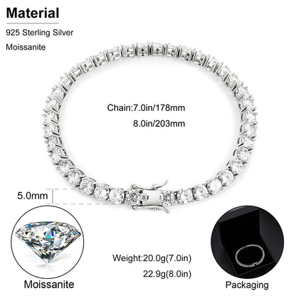 D VVS1 Moissanite Tennis Bracelet Original S925 Sterling Silver Plated 18K White Gold with GRA Bracelets for Women Man