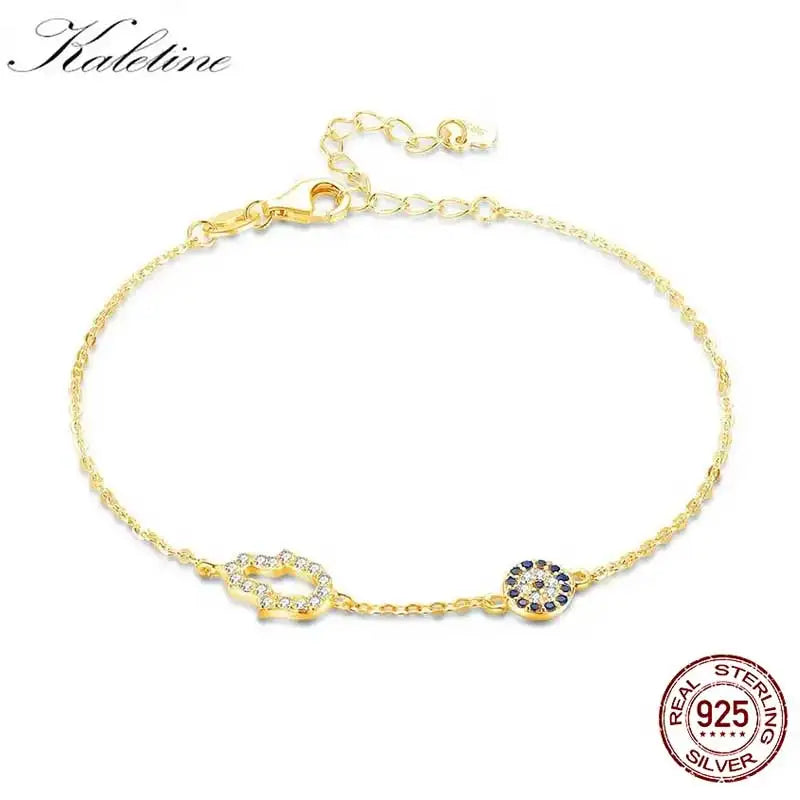 925 Sterling Silver Link Chain Bracelets for Women Hamsa Hand Evil Eye Charm Bracelet Turkish Rose Gold Jewelry