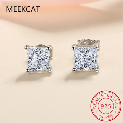 2 Carat Princess Cut Moissanite 4 Prong Solitaire Stud Earrings in 18K White Gold Plating for Women