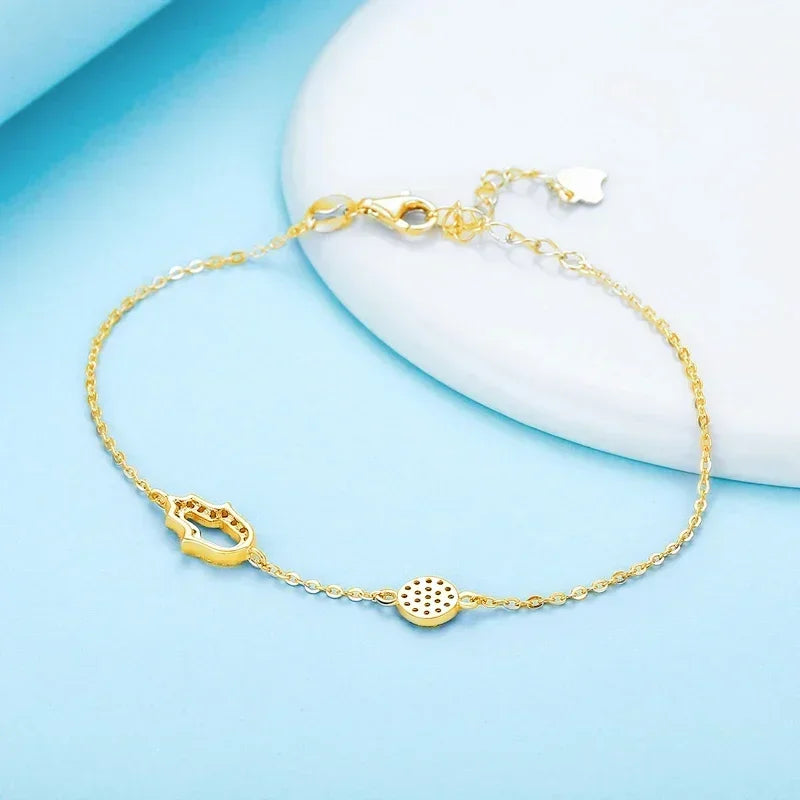 925 Sterling Silver Link Chain Bracelets for Women Hamsa Hand Evil Eye Charm Bracelet Turkish Rose Gold Jewelry