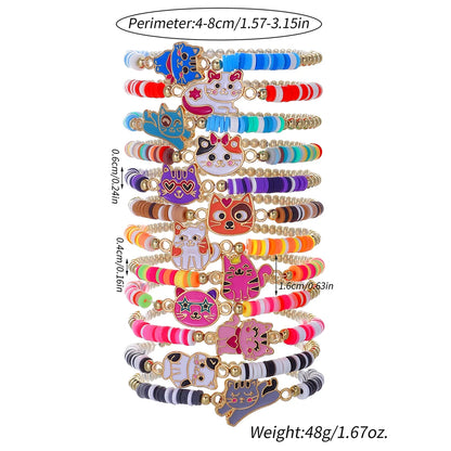 12Pcs/Set Unicorn Cat Flower Charm Elastic Handmade Beaded Bracelets for Women Girls Birthday Party Jewelry Friendship Gift