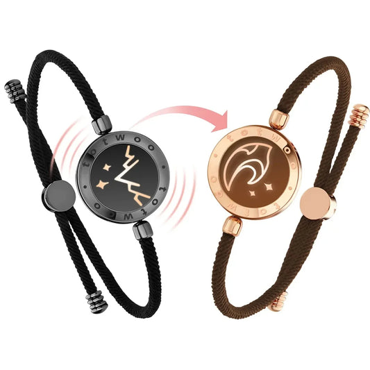 Long Distance Touch Light Up&Vibrate Bracelets for Couples, Long Distance Relationship Gifts Smart Sun&Moon Love Bracelet