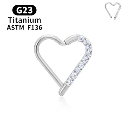 G23 Titanium round Hoop D Shape Nose Ring Daith Heart Earring 16G CZ Hinged Segment Ear Tragus Cartilage Helix Piercing Jewelry