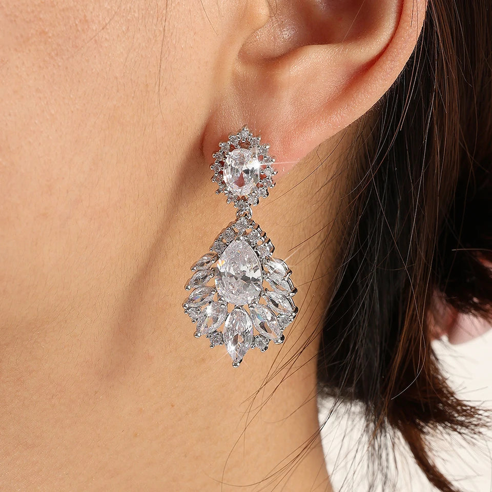 Fashion Cubic Zircon Chandelier Dangle Drop Earrings for Women Wedding Party Jewelry