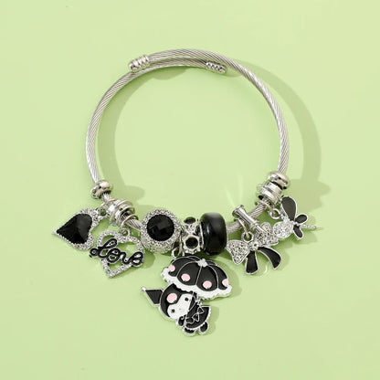 Hot Selling Sanrio Charm Bracelets for Women with Black Crystal Beads Bow Pendant DIY Bracelets Kuromi Fashion Jewelry