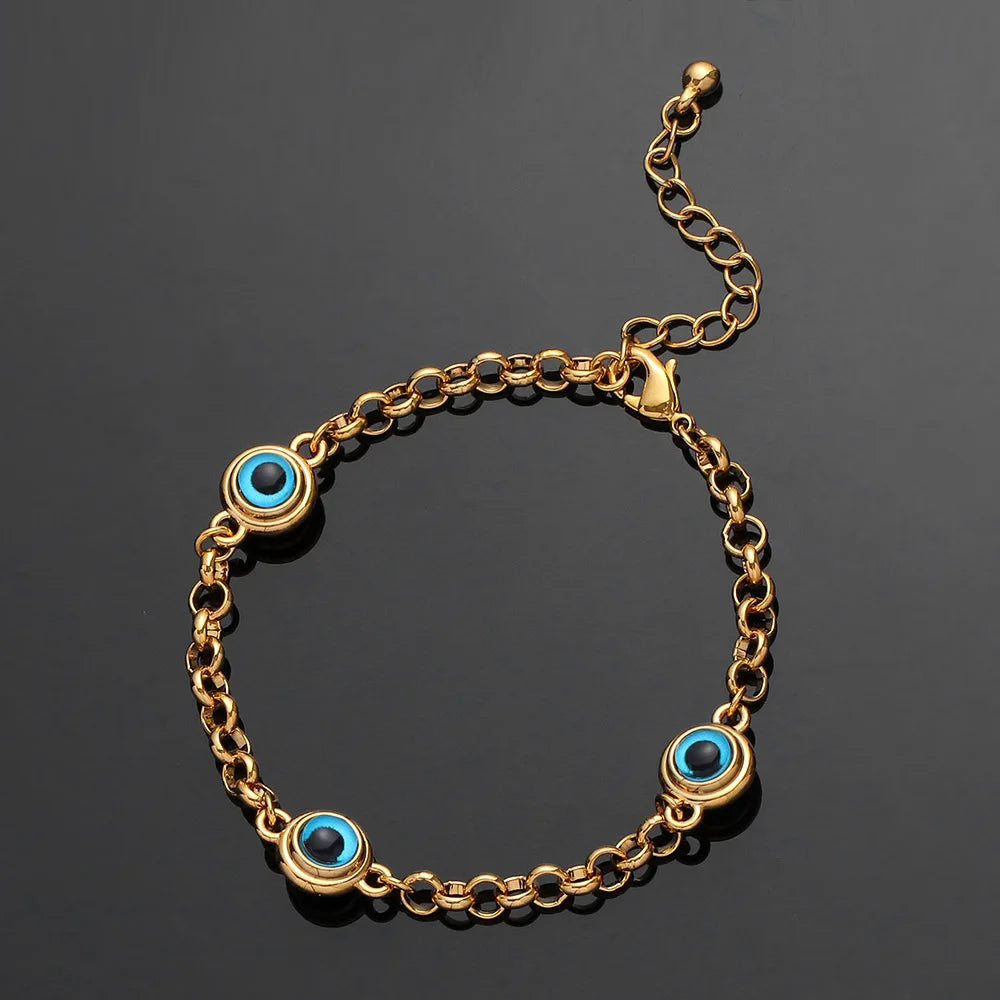 Blue Evil Eye Crystal Charm Allah Bracelets for Women Muslim Jewelry 3 Turkish Blue Eye Bracelet Gold Color Plated Never Faded