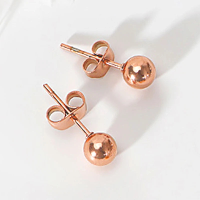 Stainless Steel round Ball Earrings Rose Gold Silver Color Bead Ear Studs Women Geometric Jewelry Minimalist 3Mm 4Mm 5Mm 6Mm