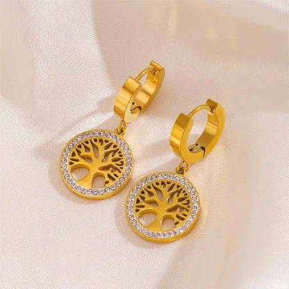 Lokaer Trendy Titanium Stainless Steel Bohemia Party Hoop Earrings CZ Crystal Tree Earrings Jewelry for Women Girl Серьги